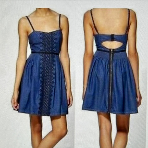 Free People New Romantics Denim Dress Sz 8 - Picture 1 of 15